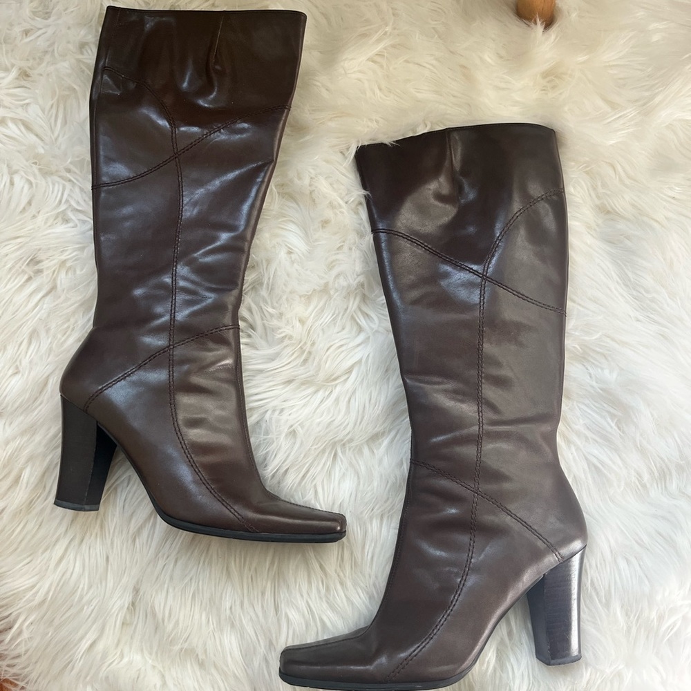 Nine West Roasted Chestnut Leather Heeled Boots size 8.5